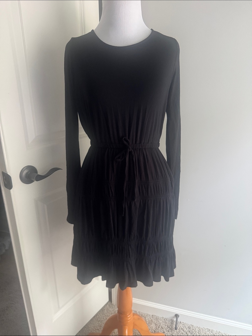 Anthropologie dolan Black Long-Sleeve Tie-Waist Dress, sz XS